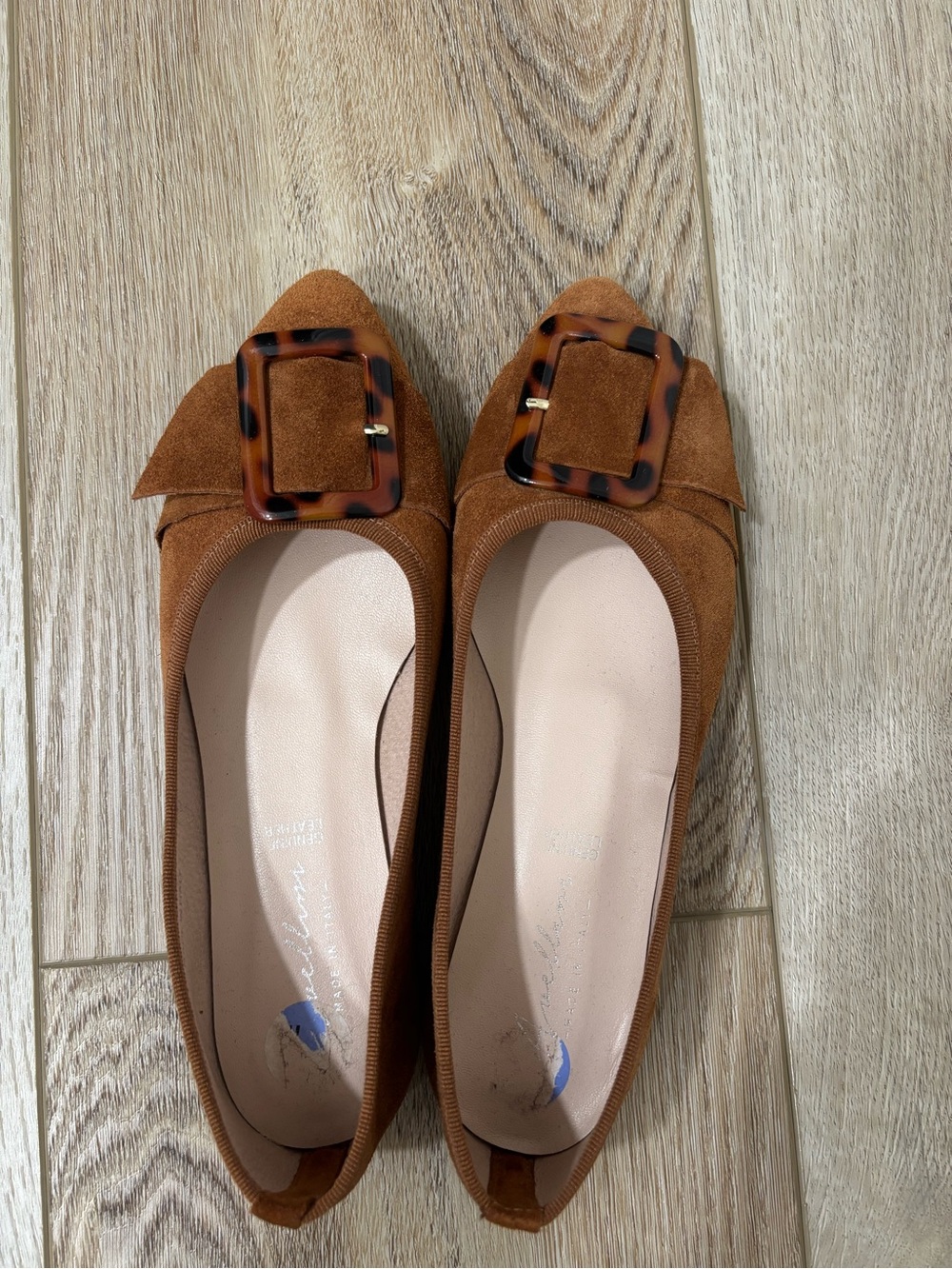 Genuine suede flats with buckle detailing